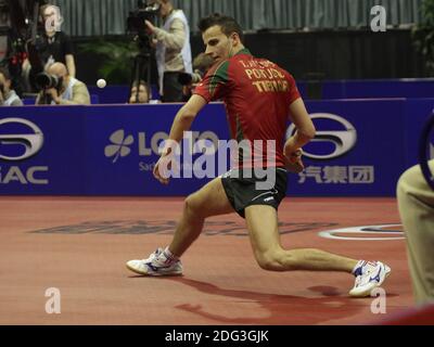 Tischtennisspieler Tiago Apolonia Portugal bei der Tischtennis German Open 2014 in Magdeburg Stockfoto