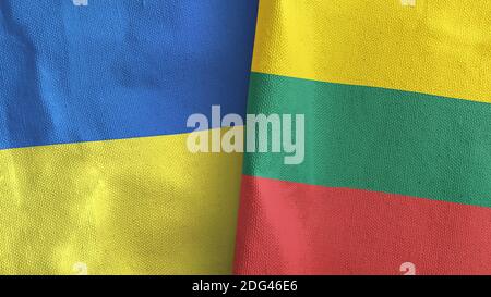 Litauen und Ukraine zwei Flaggen Textil-Tuch 3D-Rendering Stockfoto