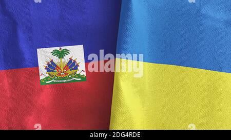 Ukraine und Haiti zwei Flaggen Textil-Tuch 3D-Rendering Stockfoto