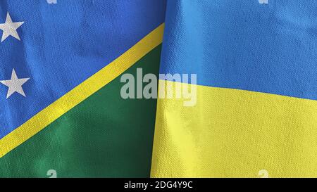 Ukraine und Salomonen zwei Flaggen Textil-Tuch 3D-Rendering Stockfoto