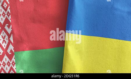 Ukraine und Weißrussland zwei Flaggen Textil-Tuch 3D-Rendering Stockfoto