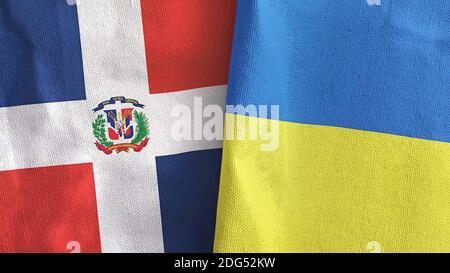 Ukraine und Dominikanische Republik zwei Flaggen Textil-Tuch 3D-Rendering Stockfoto