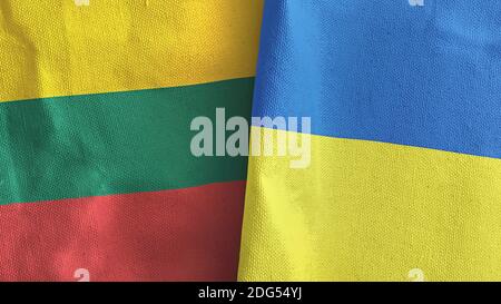 Ukraine und Litauen zwei Flaggen Textil-Tuch 3D-Rendering Stockfoto