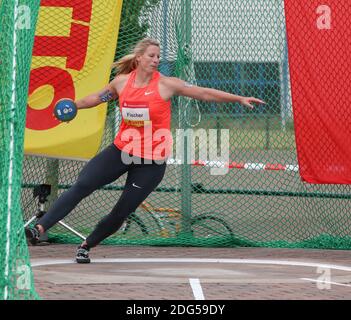 Die deutsche Diskuswerferin Julia Fischer vom SCC Berlin der SchÃ¶nebecker SoleCup 2015 SchÃ¶nebeck / Elbe Stockfoto