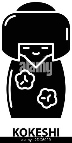 Kokeshi-Symbol, schwarzes Vektorzeichen mit editierbaren Konturen, Konzeptdarstellung Stock Vektor