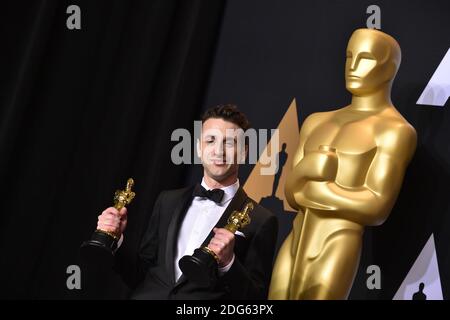 Komponist Justin Hurwitz, Gewinner der Preise für Musik (Original Song) (für "City of Stars") und Musik (Original Score) für "La La Land", im Pressesaal bei der 89. Oscar-Verleihung im Dolby Theater in Los Angeles, CA, USA, 26. Februar 2017. Foto von Lionel Hahn/ABACAPRESS.COM Stockfoto