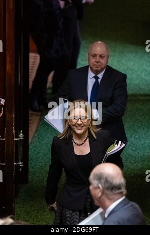 Melbourne, Australien, 16. Juni 2020. Der stellvertretende Oppositionsführer Cindy McLeash tritt am 16. Juni 2020 in Melbourne, Australien, während der Fragestunde in die Kammer ein. Regierung in der Krise, als geheime Bänder Branchenstapel im industriellen Maßstab und Korruptionsvorwürfe gegenüber dem leitenden Arbeitsminister Adem Somyurek, zusammen mit zwei anderen Ministern Marlene Kairouz und Robin Scott offenbaren. Premier Daniel Andrews entließ Herrn Somyurek, und beide, Frau Kairouz und Herr Scott, traten später zurück. Premier Andrews bestreitet jede Kenntnis des Skandals und die Auswirkungen werden bis zur Federal Labour Party hin wölfen. Kredit Stockfoto