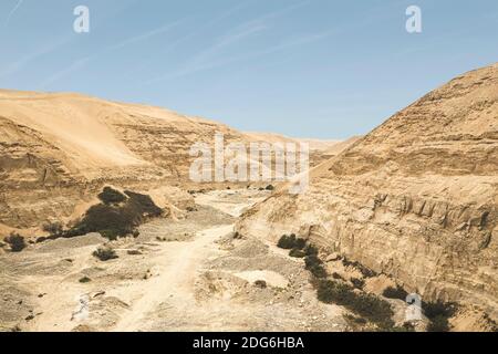 Canyon, trockener Fluss, Blick von oben. Luftaufnahme Canyon, trockener Fluss von oben. Luftaufnahme Stockfoto