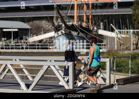 Melbourne, Australien, 29. August 2020. Die Einheimischen laufen am Polly Woodside Spring vorbei, als die Melbournianer die Krise erklären, während sie sich in großer Zahl aus ihren Häusern wagen, um die Sonne zu genießen, obwohl Premier Daniel Andrews sie anflehte, während der COVID-19 in Melbourne, Australien, drinnen zu bleiben. Premier Daniel Andrews soll einen Deal mit den Querdenklern getroffen haben, der seine umstrittenen Pläne zur Verlängerung des Ausnahmezustands um weitere 12 Monate erlaubt. Dies kommt als neue COVID-19-Infektionen fiel unter 100 zum ersten Mal seit der zweiten Welle begann, jedoch tägliche Todesfälle sti Stockfoto