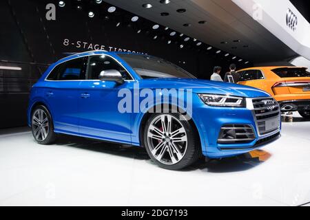 Audi SQ5 ist am 08. März 2017 auf dem 87. Genfer Automobilsalon im Palexpo Exhibition Centre in Genf, Schweiz, zu sehen. Die Show wird vom 9. Bis 19. März für die Öffentlichkeit zugänglich gemacht. Foto von Loona/ABACAPRESS.COM Stockfoto