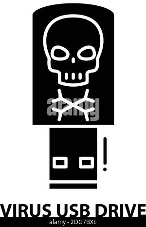 Virus usb-Laufwerksymbol, schwarzes Vektorzeichen mit editierbaren Strichen, Konzeptdarstellung Stock Vektor