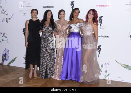 Von links: Melody Vilbert, Miss France 2004, Nathalie Marquay, Miss France 1987, Marine Lorphelin, Miss France 2013, Corinne Coman, Miss France 2003 und Delphine Wespiser, Miss France 2012 nehmen am 20. März 2017 an der ersten Charity-Gala "Les Bonnes Fees" im Hotel d'Evreux in Paris Teil. Foto Edouard BERNAUX/ABACAPRESS.COM Stockfoto