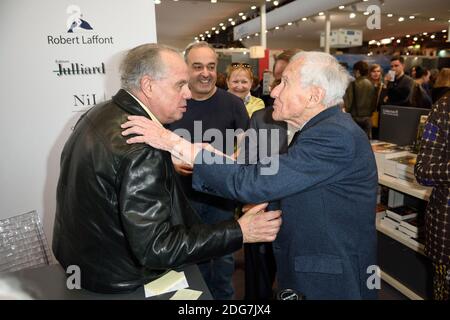 Jean d'Ormesson, Frederic Mitterrand Teilnahme an der Pariser Buchmesse 2017 (Salon Du Livre), die am 26 2017. März an der Porte de Versailles in Paris, Frankreich, stattfand. Foto von Alban Wyters/ABACAPRESS.COM Stockfoto