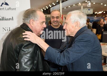 Jean d'Ormesson, Frederic Mitterrand Teilnahme an der Pariser Buchmesse 2017 (Salon Du Livre), die am 26 2017. März an der Porte de Versailles in Paris, Frankreich, stattfand. Foto von Alban Wyters/ABACAPRESS.COM Stockfoto