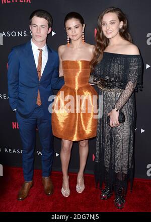 Dylan Minnette, Selena Gomez und Katherine Langford besuchen die Premiere von Netflixs 13 Reasons Why bei Paramount Pictures am 30. März 2017 in Los Angeles, CA, USA. Foto von Lionel Hahn/ABACAPRESS.COM Stockfoto