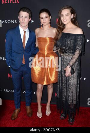 Dylan Minnette, Selena Gomez und Katherine Langford besuchen die Premiere von Netflixs 13 Reasons Why bei Paramount Pictures am 30. März 2017 in Los Angeles, CA, USA. Foto von Lionel Hahn/ABACAPRESS.COM Stockfoto