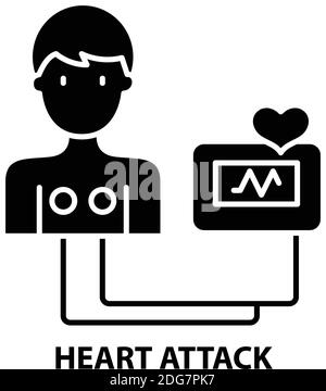 Herzinfarktsymbol, schwarzes Vektorzeichen mit editierbaren Strichen, Konzeptdarstellung Stock Vektor