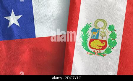 Peru und Chile zwei Flaggen Textil-Tuch 3D-Rendering Stockfoto