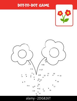 Handschriftsübungen für Kinder. Punkt zu Punkt mit niedlichen Blume. Stock Vektor