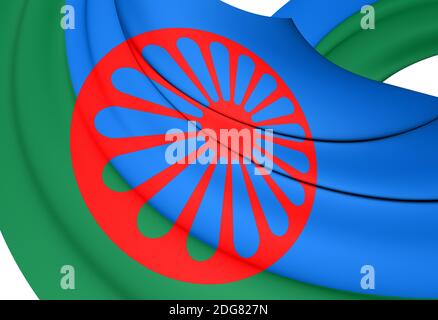 Flagge der Roma. Hautnah. Stockfoto