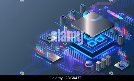 CPU. Abstract Digital-Chip-Computer-Prozessor und elektronische Komponenten auf Hauptplatine oder Leiterplatte. Technologie entwickeln elektronische Geräte auf Stock Vektor