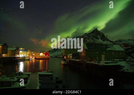 Nordlichter in Nyksund Stockfoto