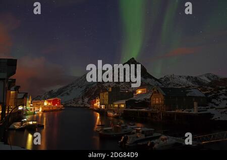 Nordlichter in Nyksund Stockfoto