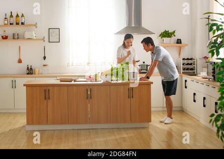 Junge Paare in der Küche kochen Stockfoto