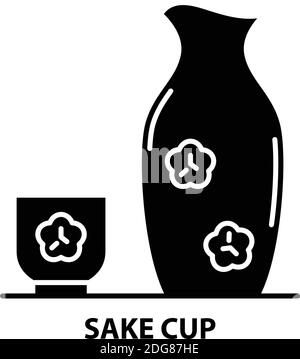 Sake-Tasse-Symbol, schwarzes Vektorzeichen mit bearbeitbaren Konturen, Konzeptdarstellung Stock Vektor