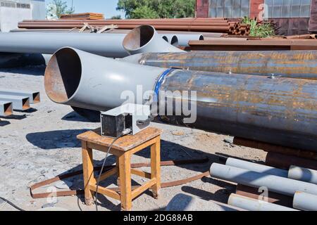 Röntgenkontrolle von Schweißnähten von Rohren mit großem Durchmesser Pipeline Stockfoto