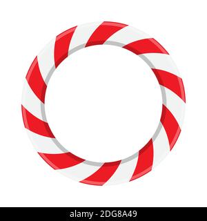 Candy Cane Kreisrahmen. Rot-weiß gestreifte Rundbordüre. Weihnachten Lollipop Kranz Muster. Vektorgrafik mit Kopierbereich. Urlaub Weihnachten zurück Stock Vektor