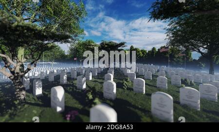 Gräber, Grabsteine und US-Flaggen auf dem Arlington National Cemetery Stockfoto