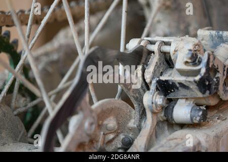 Detail der Scheibenbremsen eines Motocross-Motorrades Stockfoto