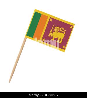 Kleines Papier Sri Lanka Flagge auf Holzstab, isoliert auf weiß Stockfoto