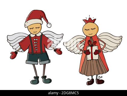 Weihnachtsengel, Junge und Mädchen. Vektor-Illustration Cartoon-Charakter. Design für Grußkarten. Stock Vektor