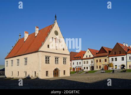 Stadtplatz in Bardejov, Slowakei Stockfoto