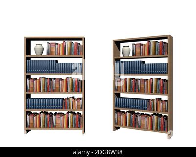 Bücherregal Hintergrund auf weißem Hintergrund - 3d Rendering Stockfoto