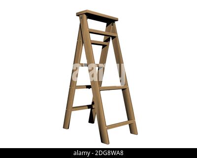 Braune Leiter auf weißem Hintergrund - 3d-Rendering Stockfoto