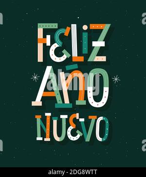 Frohes neues Jahr in Spanisch modernes Typografie-Design Stock Vektor