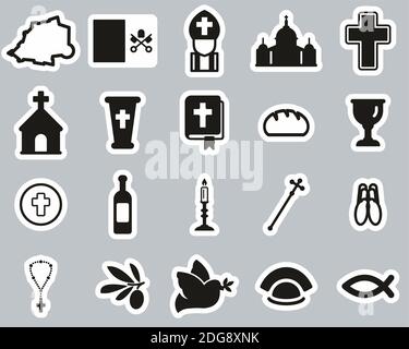 Vatikan Land & Kultur Ikonen Schwarz & Weiß Sticker Set Groß Stock Vektor