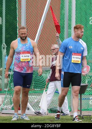 Diskuswerfer Olympiasieger 2012 Robert Harting und Olympiasieger 2016 Christoph Harting Stockfoto