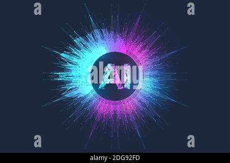 Künstlicher Intelligenz Logo Plexus-Effekt. Konzept für künstliche Intelligenz und maschinelles Lernen. Vektorsymbol AI. Neuronale Netzwerke und ein weiteres modernes Stock Vektor