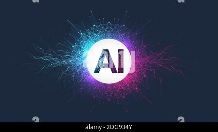 Künstlicher Intelligenz Logo Plexus-Effekt. Konzept für künstliche Intelligenz und maschinelles Lernen. Vektorsymbol AI. Neuronale Netzwerke und ein weiteres modernes Stock Vektor