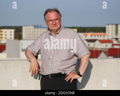 Ministerpräsident von Sachsen-Anhalt Dr.Reiner Haseloff zu Besuch in der Übungsstadt SchnÃ¶ggersburg Stockfoto