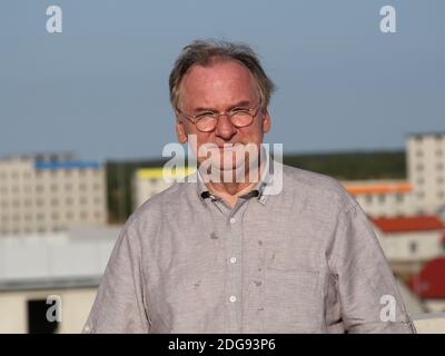 Ministerpräsident von Sachsen-Anhalt Dr.Reiner Haseloff zu Besuch in der Übungsstadt SchnÃ¶ggersburg Stockfoto