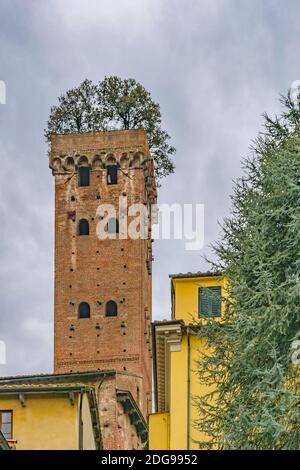 Torre Guinici Exterior, Lucca, Italien Stockfoto