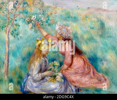 Mädchen pflücken Blumen in einer Wiese, Pierre-Auguste Renoir, um 1890, Stockfoto