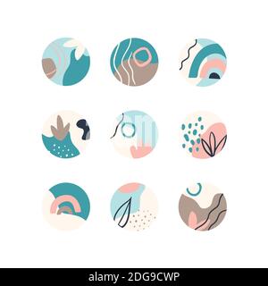 Highlight Cover-Set, abstrakte florale botanische Icons für Social Media. Vektorgrafik Stock Vektor
