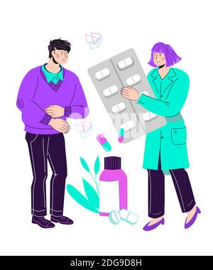 Magen-und Verdauungssystem Krankheiten, Cartoon flache Vektor-Illustration isoliert. Stock Vektor