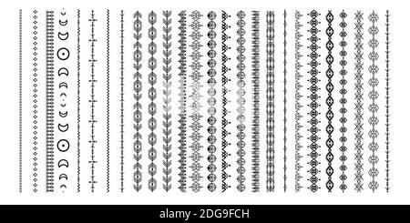 Schwarze ethnische Linienornamente. Tribal geometrisches Design, azteken Stil, indianer texile. Vektorelemente für Pinsel, Texturen, Muster. Stock Vektor